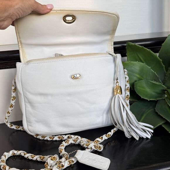 Jacqueline Ferrar Genuine Leather Quilted Shoulder Bag purse designer neutral - Picture 4 of 10